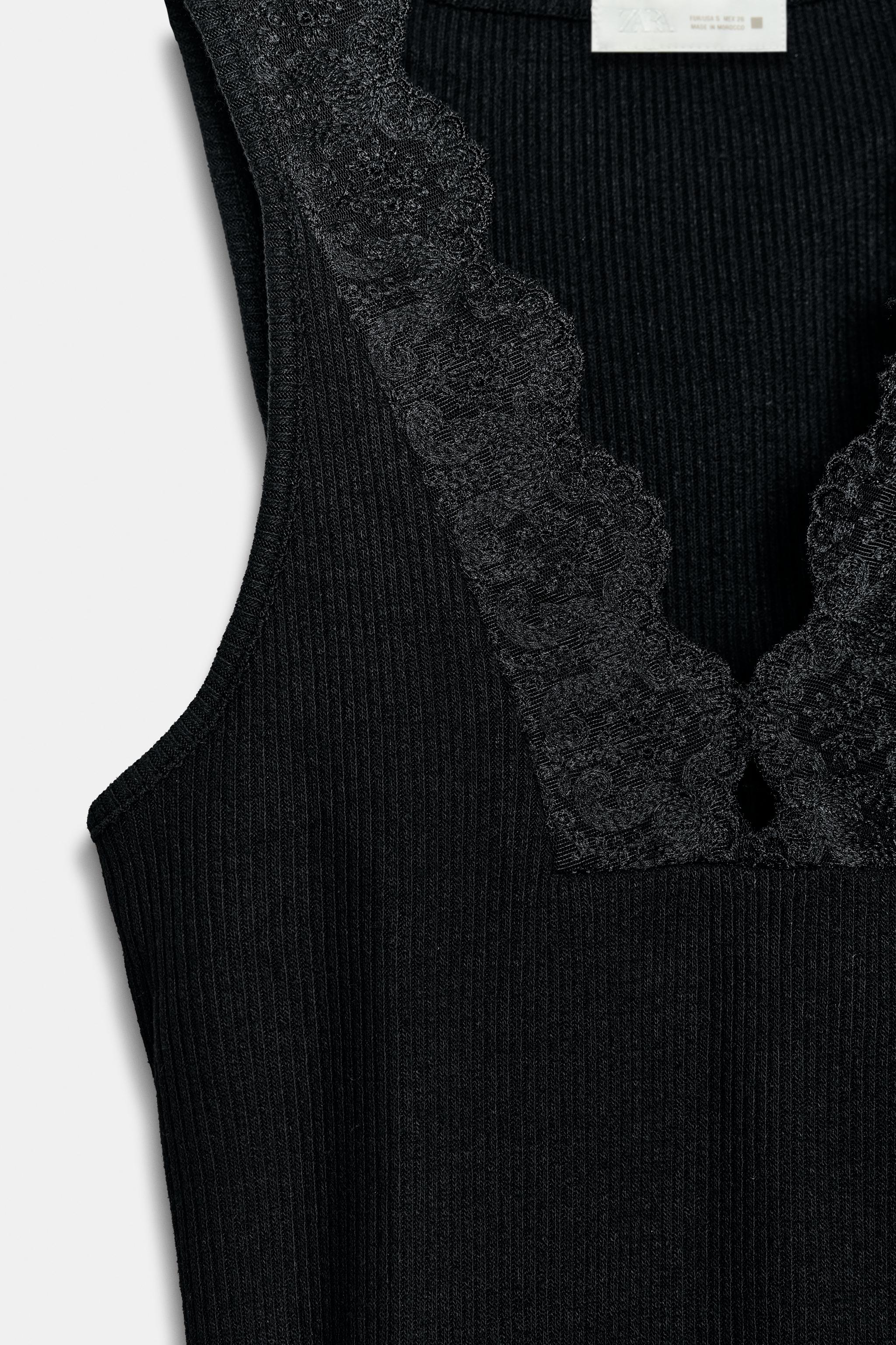 T-SHIRT CÔTELÉ DENTELLE